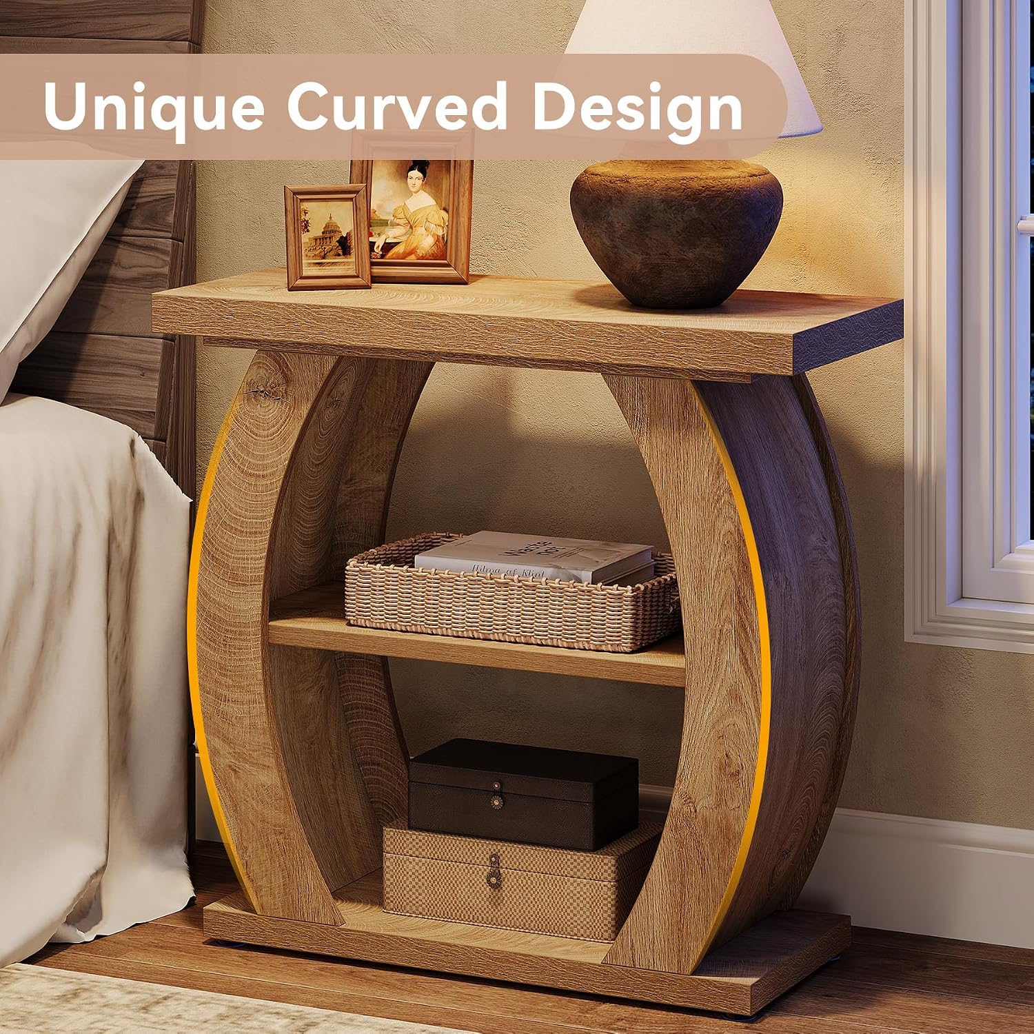 2‑Pack Natural 3‑Tier Wood Side Tables
