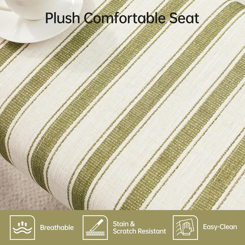 Green Stripe Entryway Bench With Rubberwood Legs