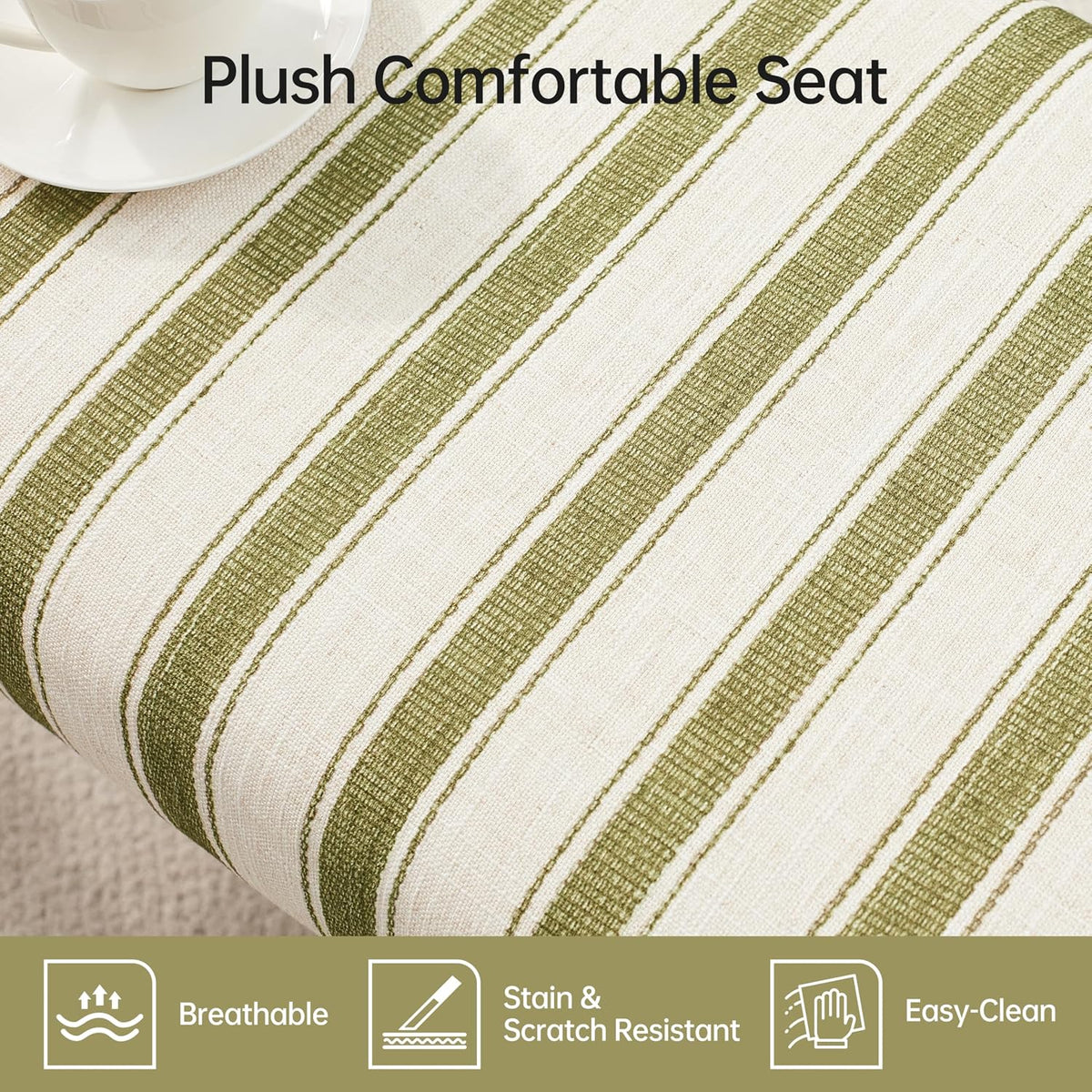 Green Stripe Entryway Bench With Rubberwood Legs