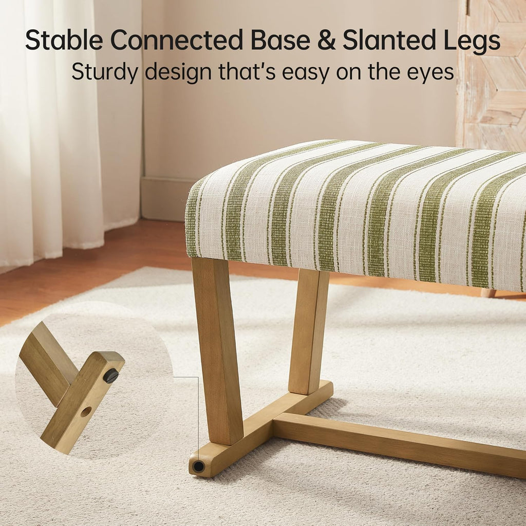 Green Stripe Entryway Bench With Rubberwood Legs