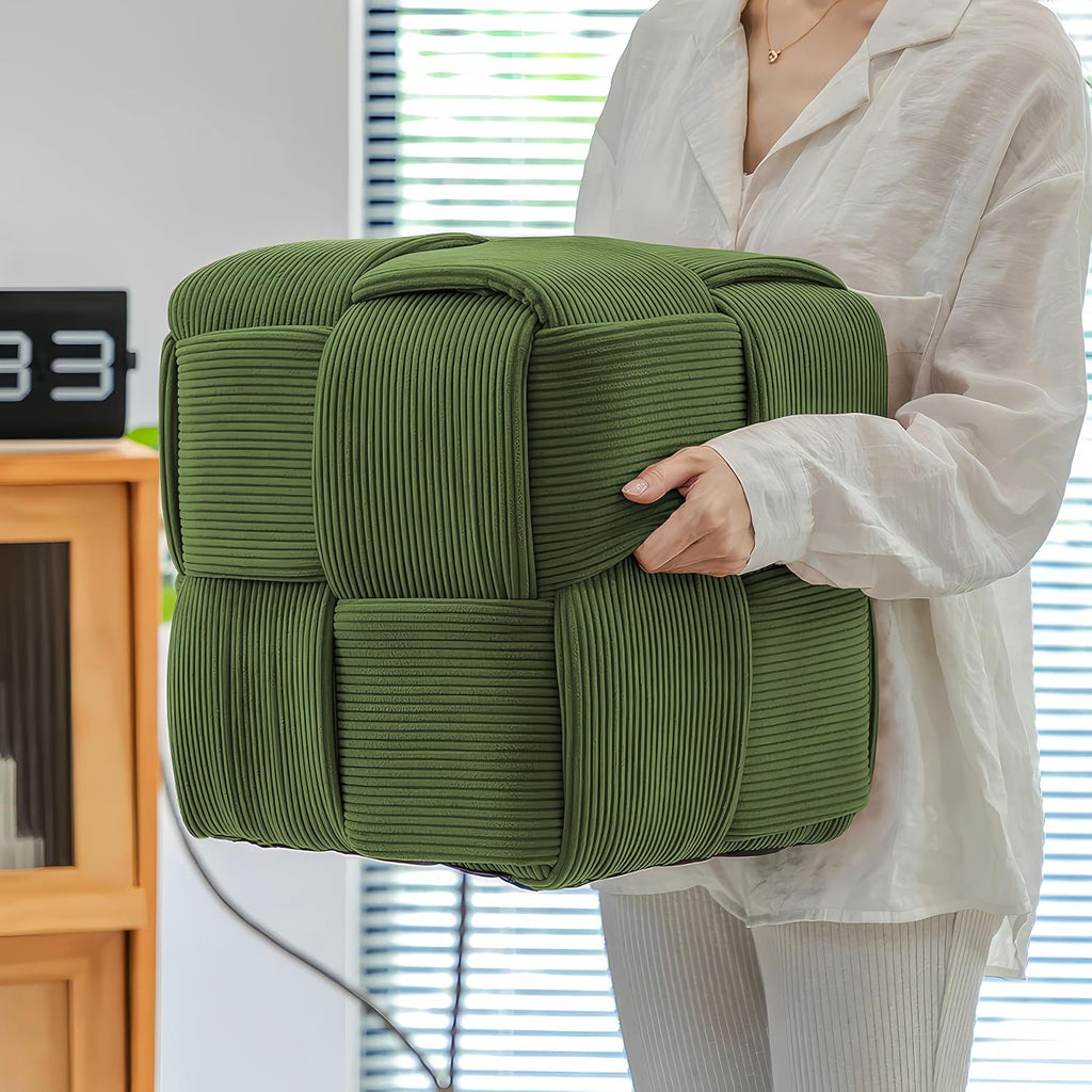 Green Corduroy Square Vanity Ottoman