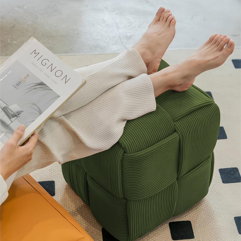 Green Corduroy Square Vanity Ottoman
