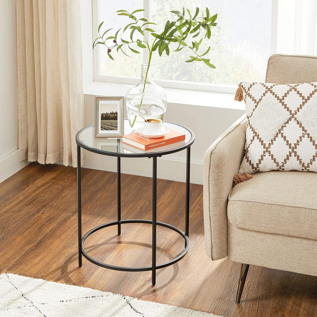 Black Glass Round Side Table