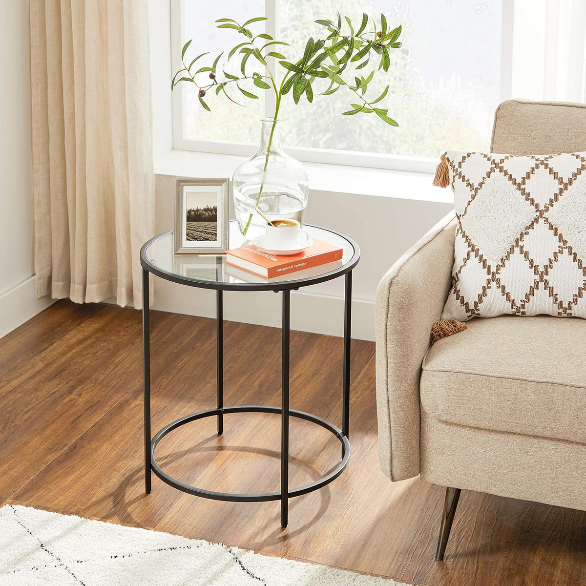 Black Glass Round Side Table