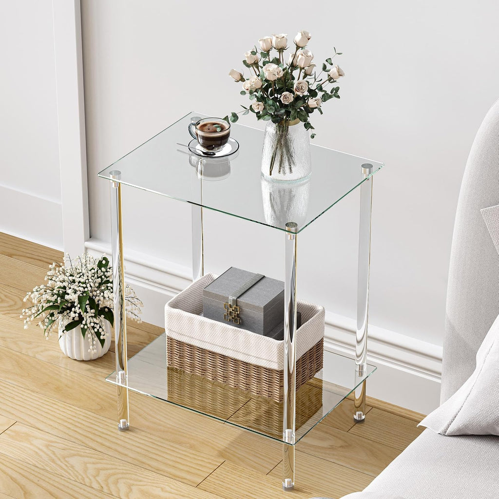 2‑Tier Clear Acrylic Glass Side Table
