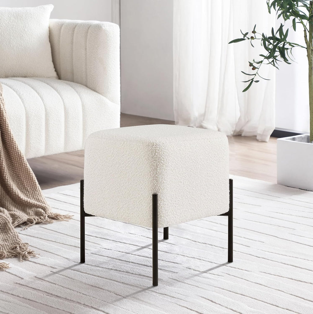 Square Boucle Vanity Stool With Metal Legs