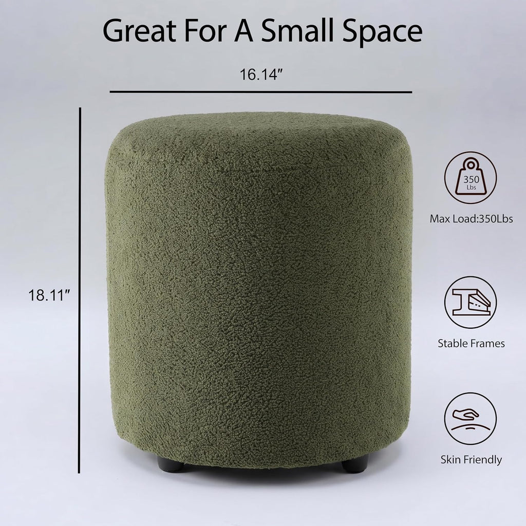 Modern Round Teddy Fleece Vanity Stool Dark Green