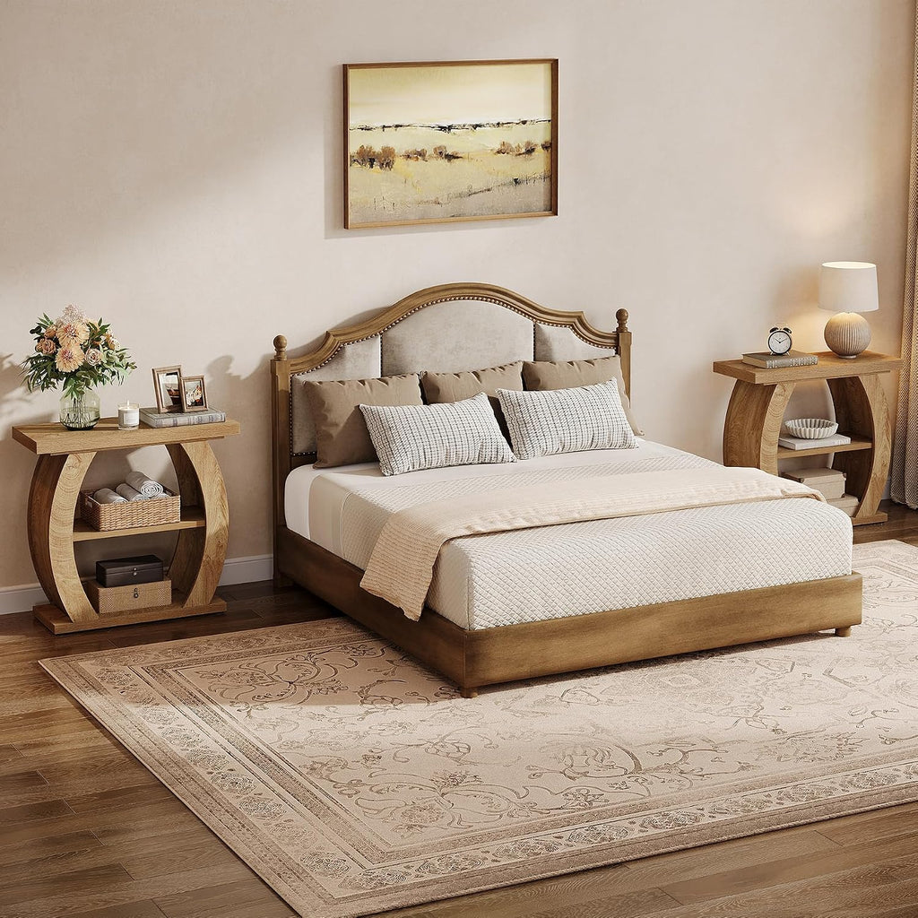 2‑Pack Natural 3‑Tier Wood Side Tables